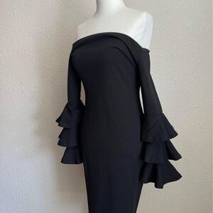 Black Lulus S Bodycon Dress with Ruffle Sleeves